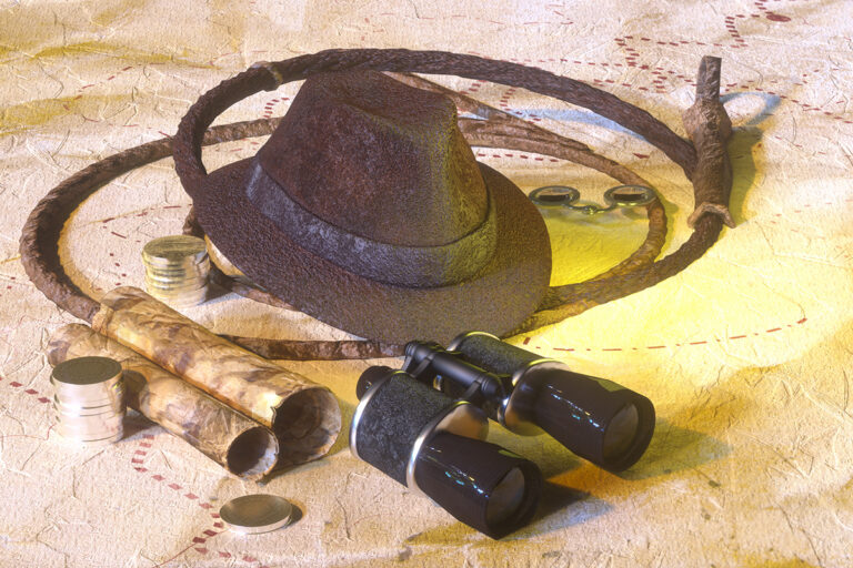 travel concept around the world, compass, indiana jones style hat 3d render